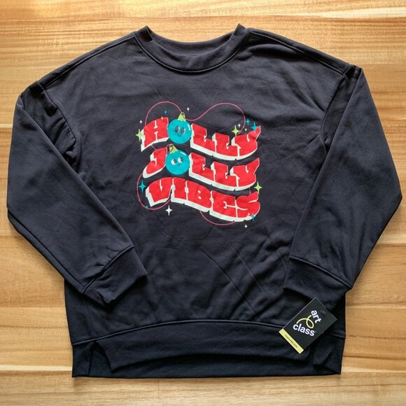Art Class Youth Holly Jolly Vibes Sweatshirt Black Crewneck Long Sleeve Size XXL - Picture 6 of 11